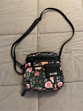 MultiSac Floral Crossbody Bag - Black with Pink & Orange Flowers